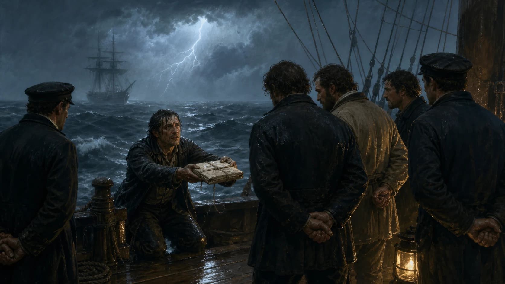 In a storm, a sailor offers decades-late letters to a crew who refuse them
