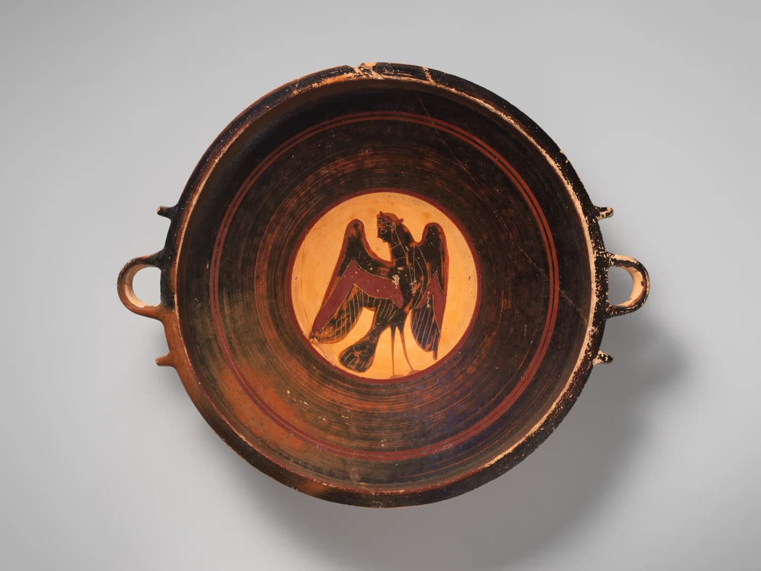 Mid-sixth-century BCE Greek bowl decorated with human-headed, bird-bodied Sirens